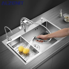 Stainless Steel Kitchen Sink Brushed Above Counter Undermounter Silver Single Bowel Wash Basin With Gourmet Faucet Accessories