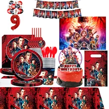 Stranger Things Theme Party Decoration Tableware Set Nummber Balloon Banner Supplies Toppers for Kids Birthday Party Supplies