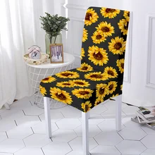 Sunflower Print Chair Cover Polyester Seat Chair Cover For Wedding Hotel Banquet Decor Elastic Dining Chair Cover Universal Size