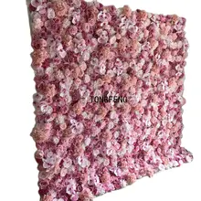 TONGFENG  4ft*8ft Fleurs Artificielles Silk Rose Peony 3D Roll Up Flower Wall Wedding Party Backdrop Decoration Runner Pink