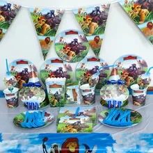 The Lion King Simba Disposable Tableware Set Kids Birthday Party Decor Tablecloth Straw Napkin Cup Plate Balloon Party Supplies