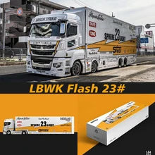 Time Micro TM 1:64 Enclosed Deck Gull Wing Transporter Yellow lightning Alloy Diorama Car Model Collection Miniature Carros
