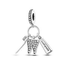 Toothpaste Toothbrush Tooth Pendant Dangle Silver Color Charms Fit Original Brand Bracelet DIY Friends Festival Jewelry Gifts