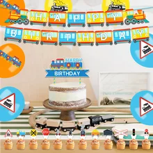 Train Transport Cartoon Blue Little Theme Birthday Party Supplies Latex Balloon Cake Decoration Banner Baby Shower Kid Boy Gift