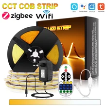 Tuya Alexa CCT Bicolor COB LED Strip voice control Lights Flexible Dimmable for House Decoration Lighting Wifi Zigbee Smart Home