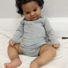 Two Option 50CM Full Silicone Vinyl/ Cloth Body Dark Skin Finished Reborn Baby Dolls Black Girl Maddie African American Doll Toy