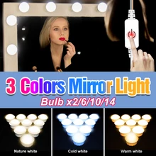 USB LED Makeup Light Cosmetic Mirror Light LED Vanity Mirror Lamp 5V Wall Lamp Dressing Table Dimmable Hollywood Bulb 3 Colors