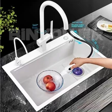 Undercounter Basin 304 Stainless Steel White Waterfall Faucets Large Single Sink Embedded Nano Dishwashing Sink