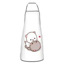 Unisex Peach And Goma Mochi Cat Love Bib Apron Adult Women Men Chef Tablier Cuisine for Kitchen Cooking Painting