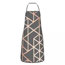 Unisex Rose Gold And Gray Geometric Pattern Kitchen Chef Cooking Baking Apron Women Men Abstract Tablier Cuisine for Gardening