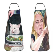 Unisex Woman Yelling At A Cat Meme Bib Apron Adult Women Men Chef Tablier Cuisine for Kitchen Cooking Baking