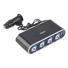 Universal 2 Way 4 Ports Car Cigarette Lighter Socket Splitter Charger Power Adapter DC 12V/24V With USB LED Light Switch