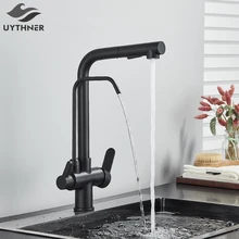 Uythner Waterfilter Taps Kitchen Faucet Dual Handle Deck Mounted Mixer Tap Rotation Water Purification Crane For Kitchen