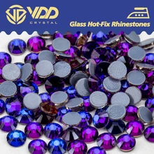 VDD Hotfix Purple Velvet Glass Crystal Hot Fix Rhinestones Flatback Strass Glitter Iron On Stones DIY Crafts Clothes Decoration