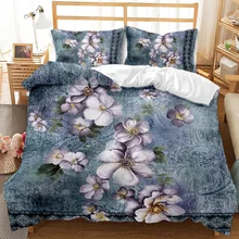 Vintage Botanical Flower Bedding Set Antique Drawing of Lilies Daisy Blossoms Polyester Quilt Cover Romantic Floral Duvet Cover