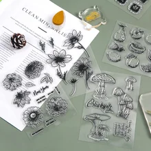 Vintage Mushroom Flower Plant Clear Stamp Diy Decoration Diary Journal Planner Craft Scrapbooking Silicone Rubber Stamps