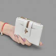 WILLIAMPOLO Bee Wallet Women Short Small Purse Card Case Simple Ladies Female Fashion New Design Genuine Leather