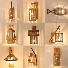 Wall Decorative wooden Lamp Pastoral Home Stay Wall Lamp Creative Bamboo tea room rural Idyllic countryWall Light