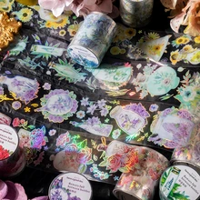 Watercolor Plant Bottle Series Laser Decorative PET Tape Masking Washi Tape Diy Scrapbooking Sticker Label Japanese Stationery