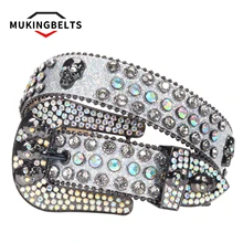 Western Rhinestone Skull Belts for Women Fashion Diamond Studded PU Belt Cinturones Para Hombre sinturones de mujer חגורה לגבר