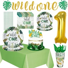 Wild One Birthday Decorations Forest Party Supplies Plates Napkins Cups Balloons 1st Safari Birthday Decorations Tableware Set