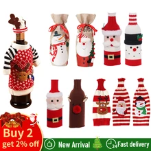 Wine Bottle Clothes Santa Claus Snowman Christmas Bottle Cover Cartoon Knitting Christmas Decoration for Home Kitchen Restaurant