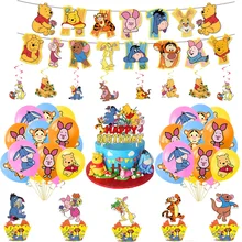 Winnie The Pooh Cartoon Theme Party Supplies Disposable Tableware Paper Straw Plates Toys Birthday Favors Baby Shower Decorates