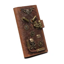 Women Men Retro Handbags Gothic Anime Wallet Purse Briefcase Steampunk Mechanical Card Bag Genuine Cowhide Cow Leather Purse