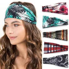 Women Wide Elastic Sports Headband Yoga Hairband Cross Stretch Hair Band Non Slip Soft Flower Print Headwear Running Accessories