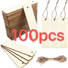 Wood Blank Bookmarks Rectangle Shape  Hanging Tags Unfinished Wooden Book Markers Ornaments with Holes and Ropes for DIY Crafts