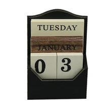 Wood Desk Calendar Retro Vintage Wood Block Perpetual Calendar Wooden Environmental Office Home Desk Decor DIY