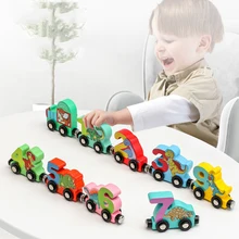 Wooden Alphanumeric Magnetic Train Toy Children Early Education Educational Magnetic Pull Small Train Compatible Tracks Railway