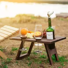 Wooden Outdoor Portable Folding Camping Picnic Table with Glass Rack Wine Rack Table Travel Foldable Fruit Table Ultra Light Des