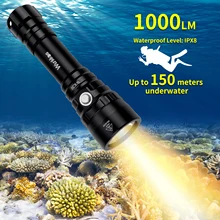 Wurkkos WK20 Diving Light IPX8 Waterproof Scuba Flashlight XPL 3000K Warm White LED 5 Modes 1000 Lumens 18650 Battery
