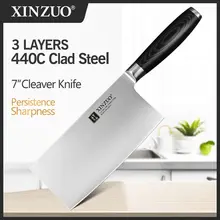 XINZUO 7" Big Knife Best Quality 440C Steel 58HRC Kitchen Knife Chinese Cleaver Slice Knives Micarta Handle