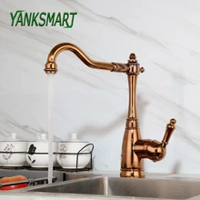 YANKSMART Luxury Rose Gold Solid Brass Kitchen Faucet Bathroom Basin Faucet Single Handle Tap Cold & Hot Mixer Water Tap
