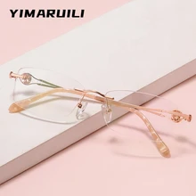 YIMARUILI New Ultra-light Decorative Alloy Beauty Eyeglasses Optical Prescription Rimless Glasses Frame Women 98137WK