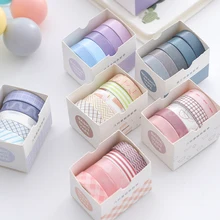 ZK30 5Rolls/box Solid Color Washi Tape Adhesive Tape Set Decorative Masking Tape Cute Scrapbooking School Stationery Supplies