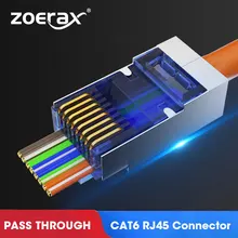 ZoeRax RJ45 Cat6 Pass Through Connectors  Assorted Colors  EZ to Crimp STP Modular Plug for Solid or Stranded STP Network Cable