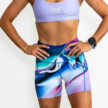 trespinas women's sports tights running yoga pants versatile work shorts Printed Lycra fabric chopping thread